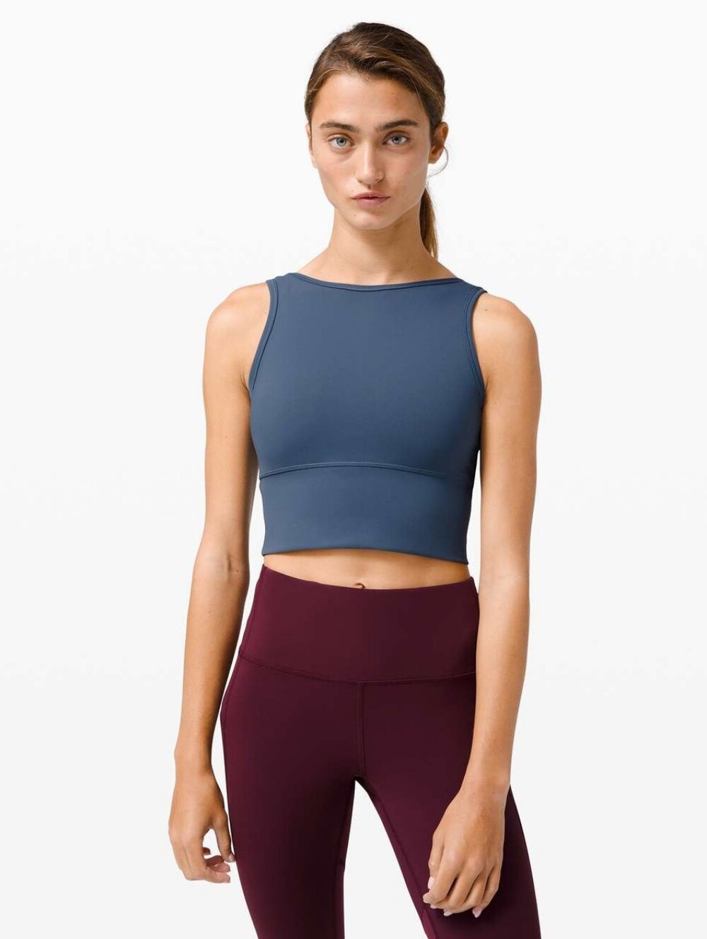 LULULEMON Crop Tank Top Power Pivot Everlux Iron Blue Sz 6